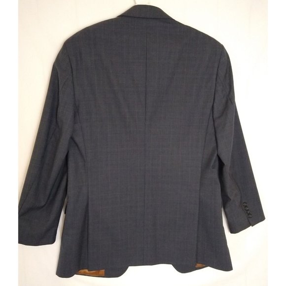 Jos A Bank Suit Jacket 42L Slim Fit Gray windowpane Wool 2 Button MSRP $650 EUC - Picture 7 of 9
